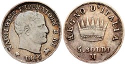 1814 Milano, Regno d'Italia, 5 Soldi - Napoleone I (2ex.)