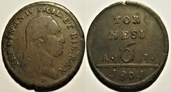 1801 Regno di Napoli, 6 Tornesi - Ferdinando IV de Borbone