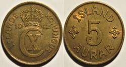 Christian X of Denmark - 5 Aurar 1942 Iceland