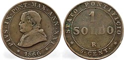 Pio IX, Pope - 1 Soldo 1866 Small Bust, Anno XXI - Roma, Vaticano