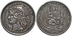 Peru - Cinco Pesetas 1880
