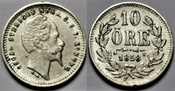 Sweden - Oscar I - 10 Öre 1858/7 - Overdate