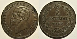1867 Royaume d'Italie, 2 Centesimi, Milano - Vittorio Emanuele II