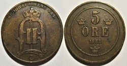 Sweden - Oskar II - 5 Öre 1882/1 - Overdate