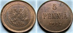 Nicholas II of Russia - 5 Penniä 1917, Grand Duchy of Finland