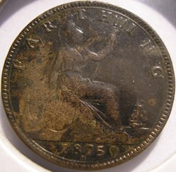 Victoria - One Farthing 1875 H - Kingdom of Great Britain - Repunched date