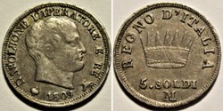 1809 Regno d'Italia, 5 Soldi - Napoleone I - Repunched Date