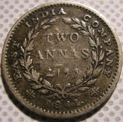 Victoria - Two Annas 1841 Calcutta - East India Company (ex.2)
