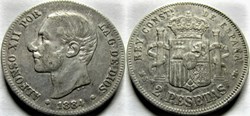 1884 - 2 Pesetas - Alfonso XII de España