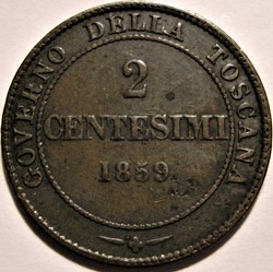 1859 Province Unite del Centro Italia, 2 Centesimi - Vittorio Emanuele of Sardinia
