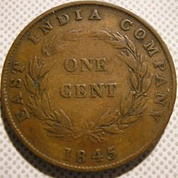 Queen Victoria - One Cent 1845 - Straits Settlements, Malaysia (ex.2)
