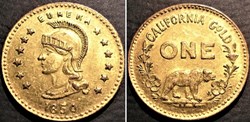 California Gold, Eureka One Dollar 1850 - Token Minerva & Bear