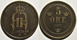 Sweden - Oskar II - 5 Öre 1874