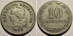 Argentina - 10 Centavos 1898 - Doubling or Repunched Date