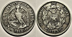 Chile - 20 Centavos 1866 Santiago