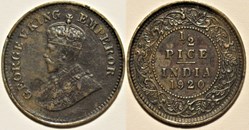 George V - 1/2 Pice 1920 - British India Empire