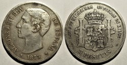 1875 - 5 Pesetas - Alfonso XII de España (ex.2)