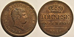 1840 Royaume de Naples, 1½ Tornese- Ferdinando II