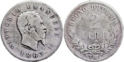 1863 Regno d'Italia, 2 Lire, Torino - Vittorio Emanuele II