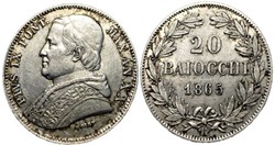 Pio IX, Papa - 20 Baiocchi 1865, Anno XX - Vaticano (ex.2)