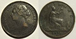 Victoria - One Farthing 1875/2 H - Kingdom of Great Britain - Repunched date