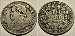 Pio IX, Pope - 10 Soldi 1867, Anno XXII - Vaticano