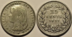 Wilhelmina of Nederland - 25 Cents 1897