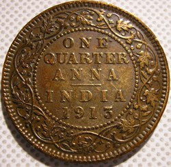 George V - One Quarter Anna 1913 Calcutta - British India Empire (ex.2)