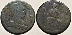 1774 Half Penny No Regal - George III of Great Britain (ex.5)