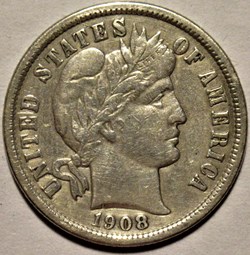 1908 Denver Dime - Die chips