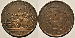 1836 Hard Times Token 1 Cent - R&W Robinson Buttons, New York