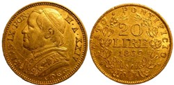 Pio IX, Papa - 20 Lire 1869, Anno XXIV - Vaticano