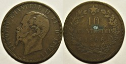 1866 Regno d'Italia, 10 Centesimi, Torino - Vittorio Emanuele II