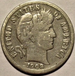 1908 Dime - Doubled Denticles