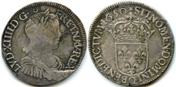 Louis XIV - Demi-Écu à la mèche longue, 1650 Perpignan