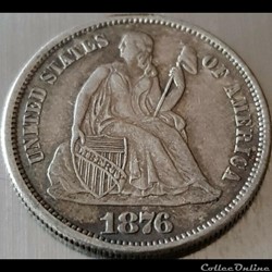 1876 S Dime / 10 Cents