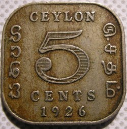 George V - 5 Cents 1926 - Ceylon, British Sri Lanka