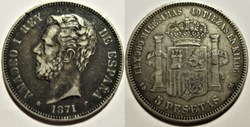 1871 - 5 Pesetas - Amadeo I de España