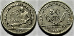 1937 Civil War - 50 Centimos, 2nd Republic of Spain