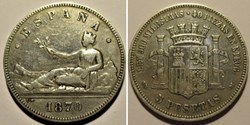 1870 - 5 Pesetas - Provisional Government of Spain