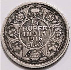 George V - 1/4 Rupee 1916 Calcutta - British India