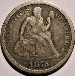 1875 S Below Dime / 10 Cents