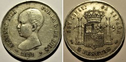 1891 - 5 Pesetas - Alfonso XIII de España
