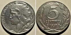 1937 - 5 Centimos - Second Republic of Spain