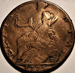 1775 Half Penny - Double Struck + pig's snout - No Regal - George III GB (Ex.11)