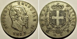 1872 Regno d'Italia - 5 Lire, Milano- Vittorio Emanuele II (ex.2)