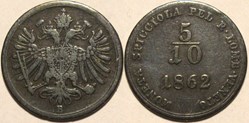 1862, Regno Lombardo-Veneto, 5/10 Soldo - Franz Joseph I