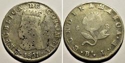 8 Reales 1821 - Cundinamarca, Bogotá, Gran Colombia