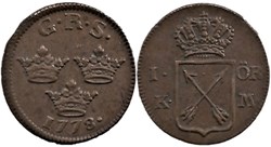 Sweden - Gustav III - 1 Öre Kopparmynt 1778