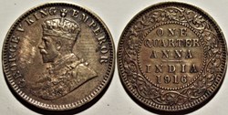 George V - One Quarter Anna 1916 Calcutta - British India Empire